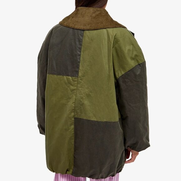 BARBOUR x Ganni Tartan Waxed Cotton Bomber Jacket Green Size UK 6 US 2 - Picture 2 of 9